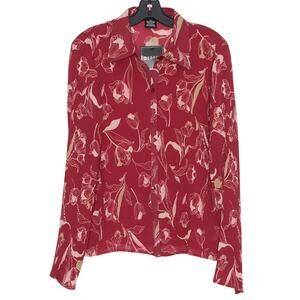 NWT Top Floral Sheer Whimsigoth Academia Cottage Romantic Button Up Red Large